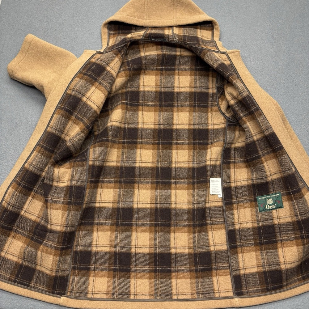 Orvis Wool Blend Duffle Toggle Coat Plaid Lined Hooded Made in England Size L - Picture 13 of 15